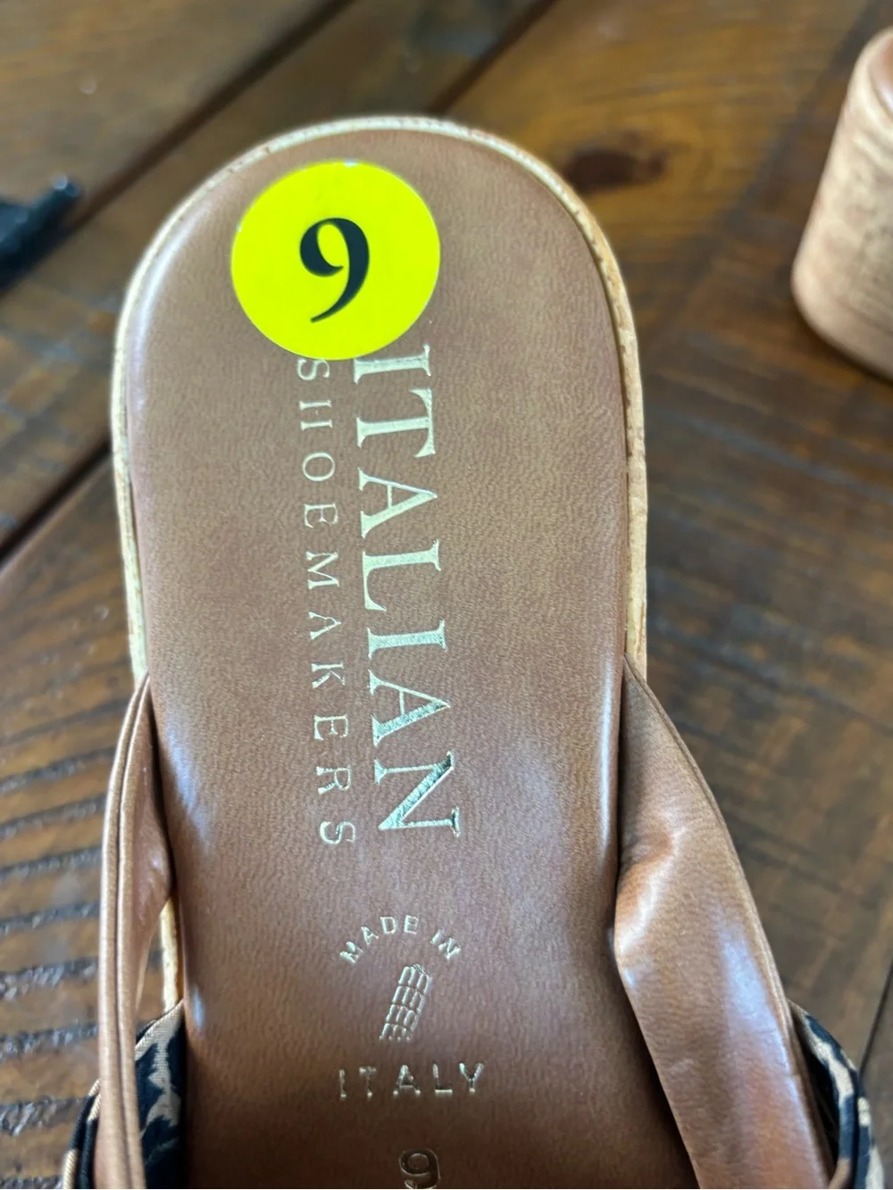 Italian Shoemakers Leopard Print Wedge Thong Sandals in Tan and Black